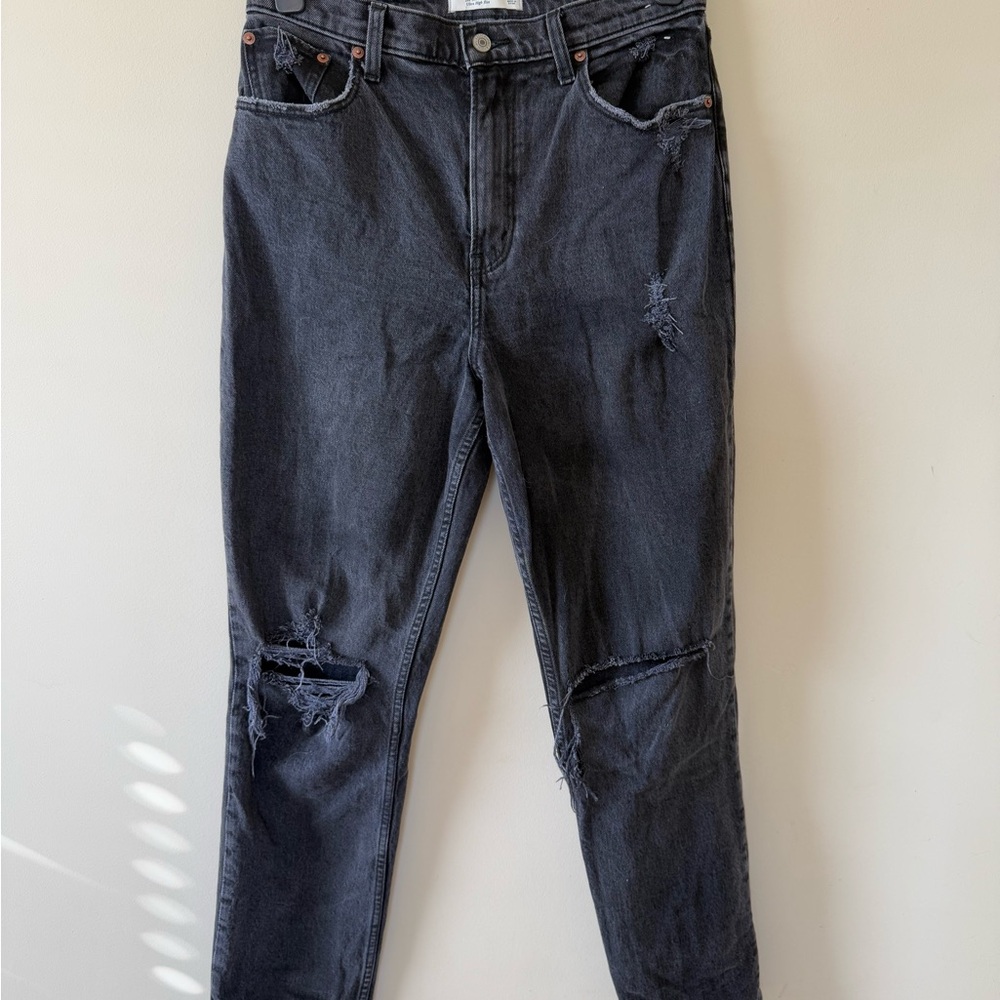 Abercrombie Fitch Jeans Womens The 90s Straight Ultra High Rise Black Distressed